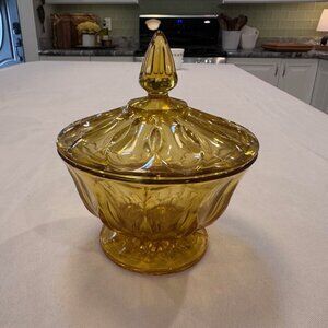 Vintage Anchor Hocking Amber Fairfield Candy Dish With Lid